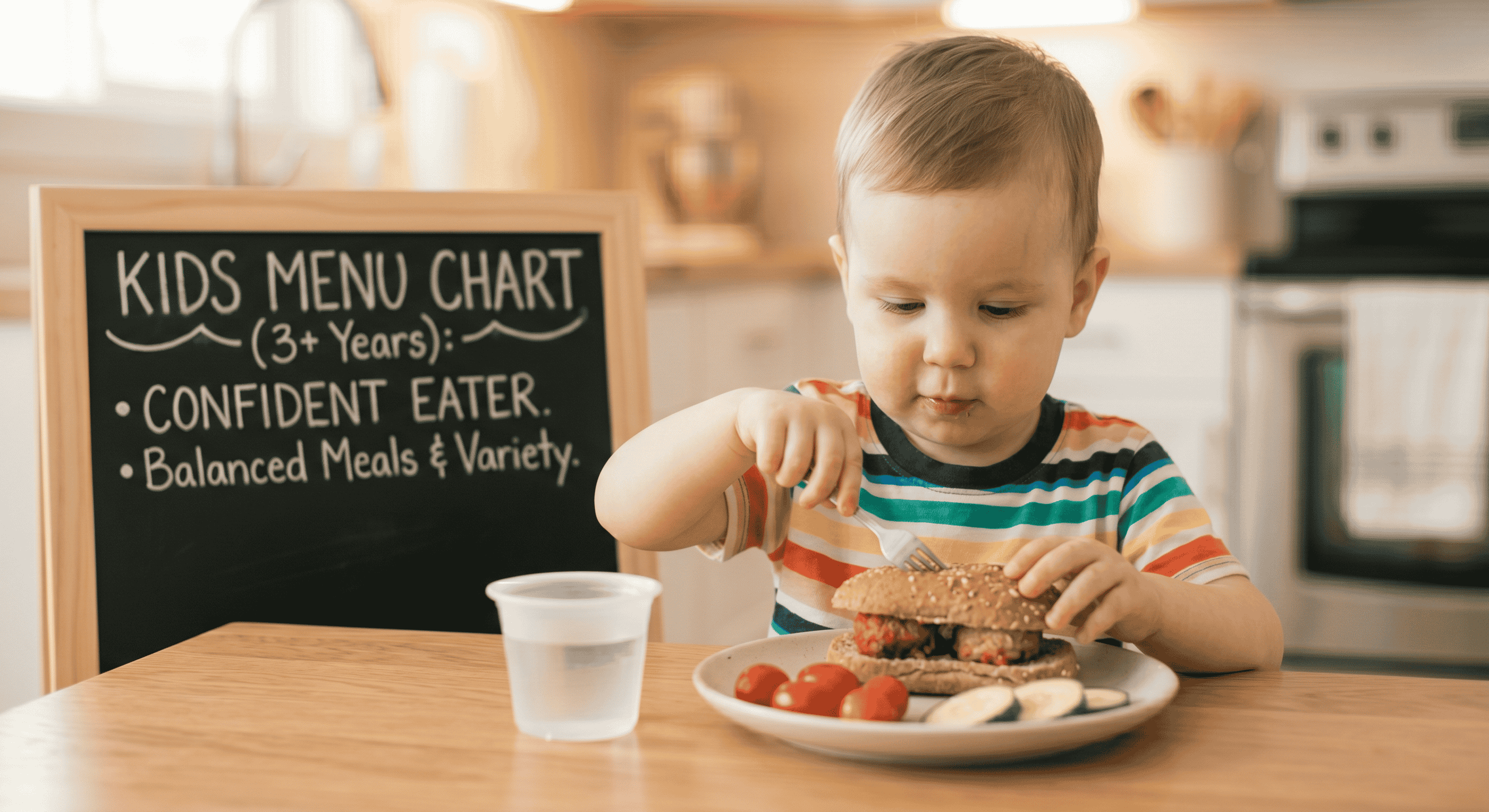 3 Year Old Food Chart showing confident eater with balanced independent meals